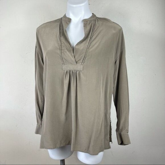 Vince Shirred 100% Silk Blouse Top XS Drop Shoulder Slouchy Balloon Long Sleeve - Picture 7 of 15
